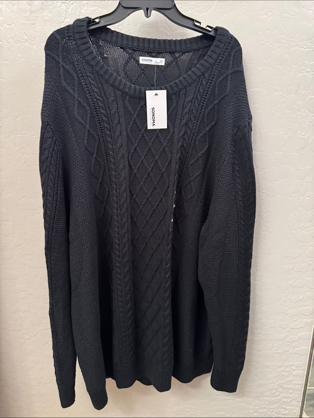 Black Cable-Knit Crewneck Sweater